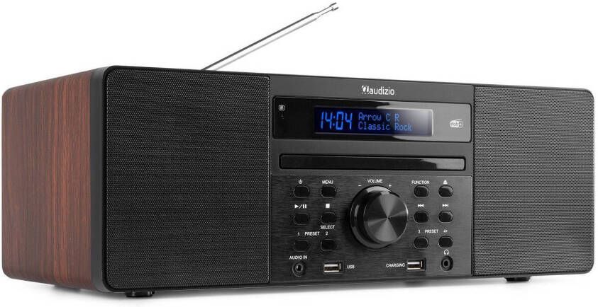 Audizio DAB radio met CD speler Bluetooth USB mp3 speler en radio Stereo Hout Prato
