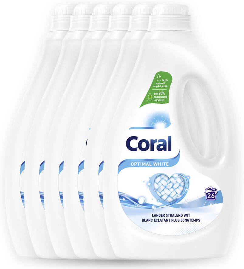 Coral Vloeibaar Wasmiddel Optimal White Witte was Voordeelverpakking 6 x 26 wasbeurten