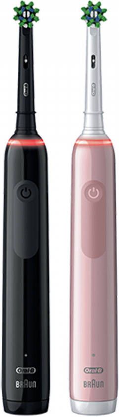 Oral-B elektrische tandenborstel Pro 3 3900 Duo CrossAction zwart en roze incl. 3 opzetborstels - Foto 3