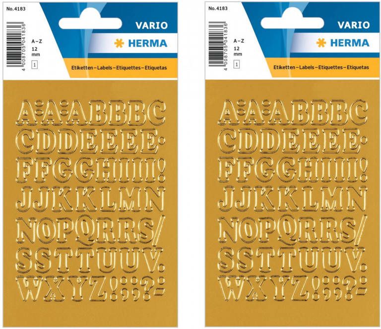 Shoppartners 2x Stickervellen 54x plak letters alfabet A-Z goud folie 12 mm Stickers