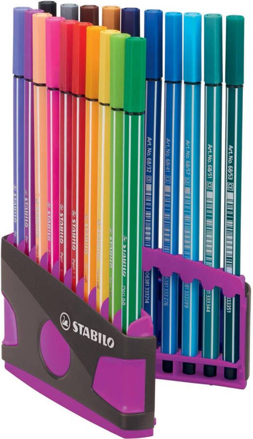 Stabilo Pen 68 brush ColorParade lila-grijze doos 20 stuks in geassorteerde kleuren