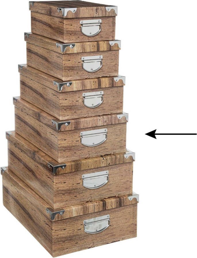 5five Opbergdoos box 3x Houtprint donker L40 x B26.5 x H14 cm Stevig karton Treebox