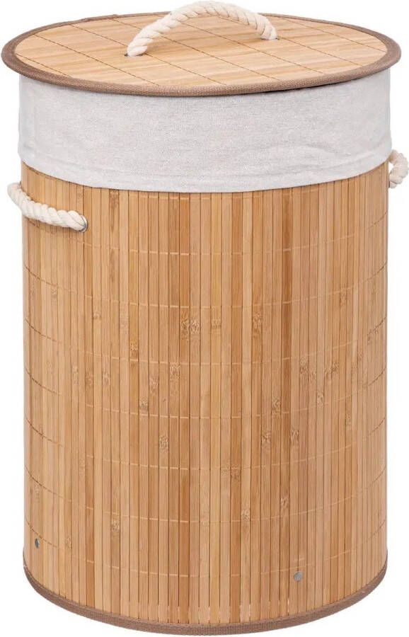 5Five Wasmand van bamboe 48 liter 35 x 50 cm met deksel Wasmanden