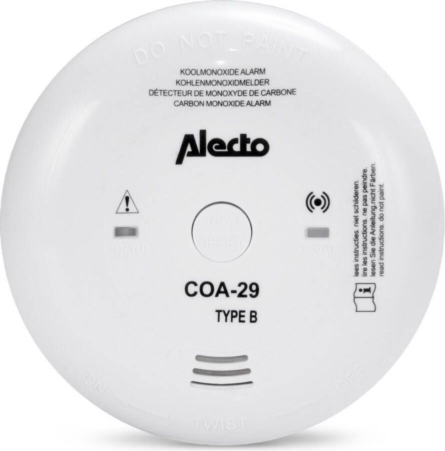 Alecto COA-29-7 Koolmonoxidemelder 7 jaar batterij en sensor Voldoet aan Europese norm EN50291 Wit