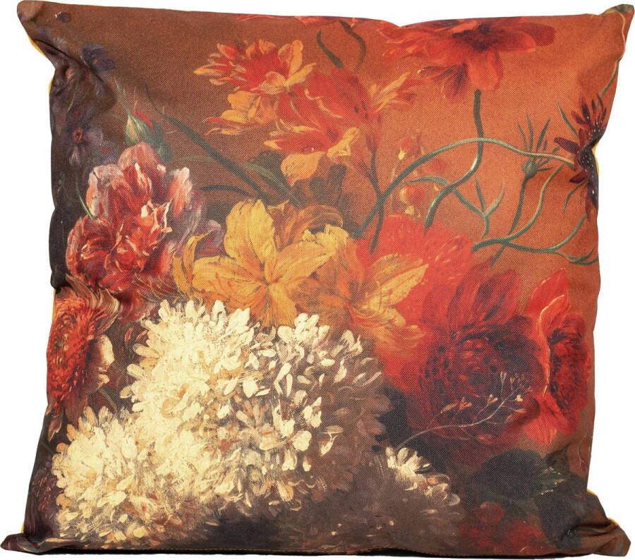 Anna's Collection buitenkussen bloem bruin oranje 60 x 60 cm Water en UV bestendig