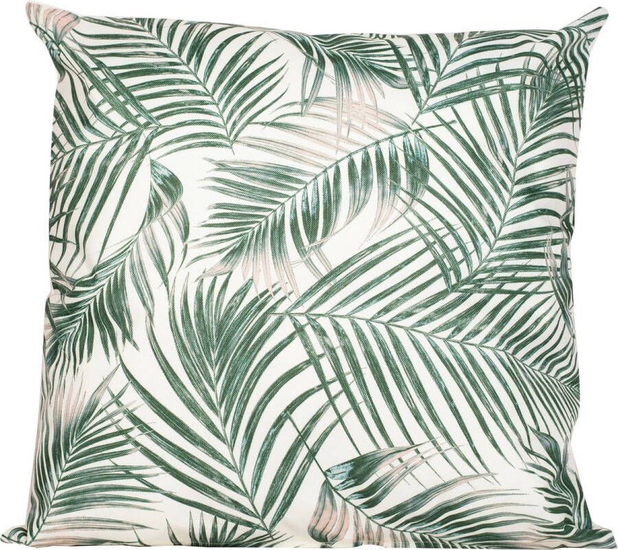 Anna's Collection buitenkussen palm wit groen 60 x 60 cm Water en UV bestendig