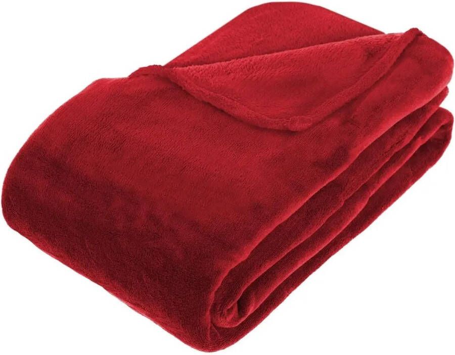 Atmosphera Grote Fleece deken fleeceplaid rood 180 x 230 cm polyester Bankdeken Fleece deken Fleece plaid