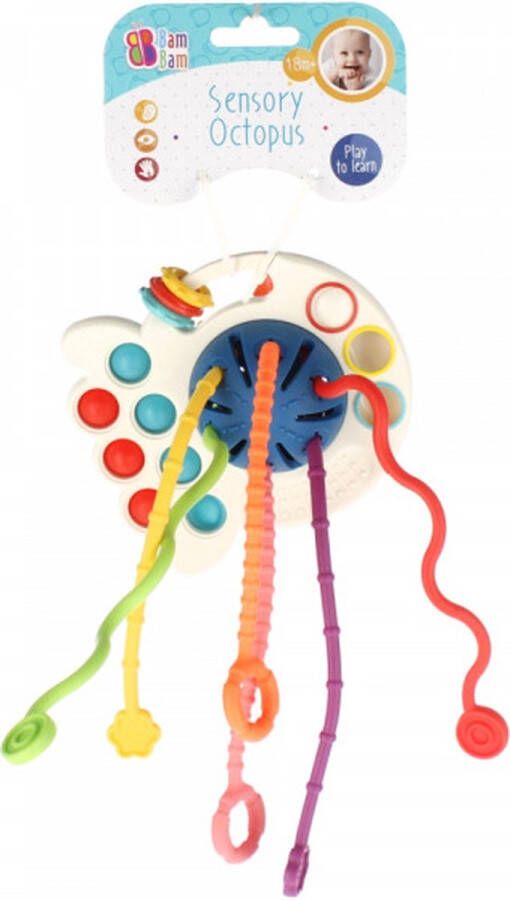 BAM Baby Speelgoed Montessori – Sensorisch Speelgoed – Inktvis Octopus Ontwikkeling Fijne Motoriek 0-24 Maanden Hoogwaardige kwaliteit Pull String Toy Trektouw – Bijtring – Creatief