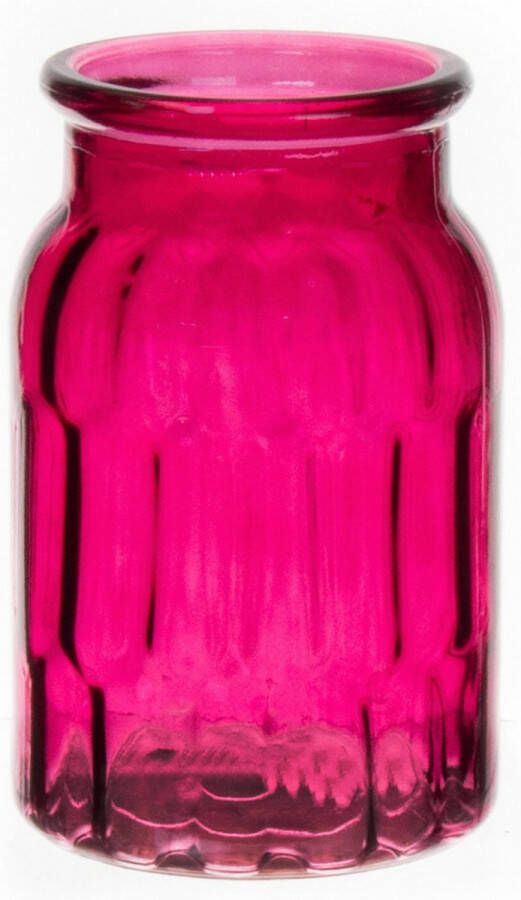 Bellatio Design Bloemenvaas fuchsia roze transparant glas D12 x H18 cm vaas