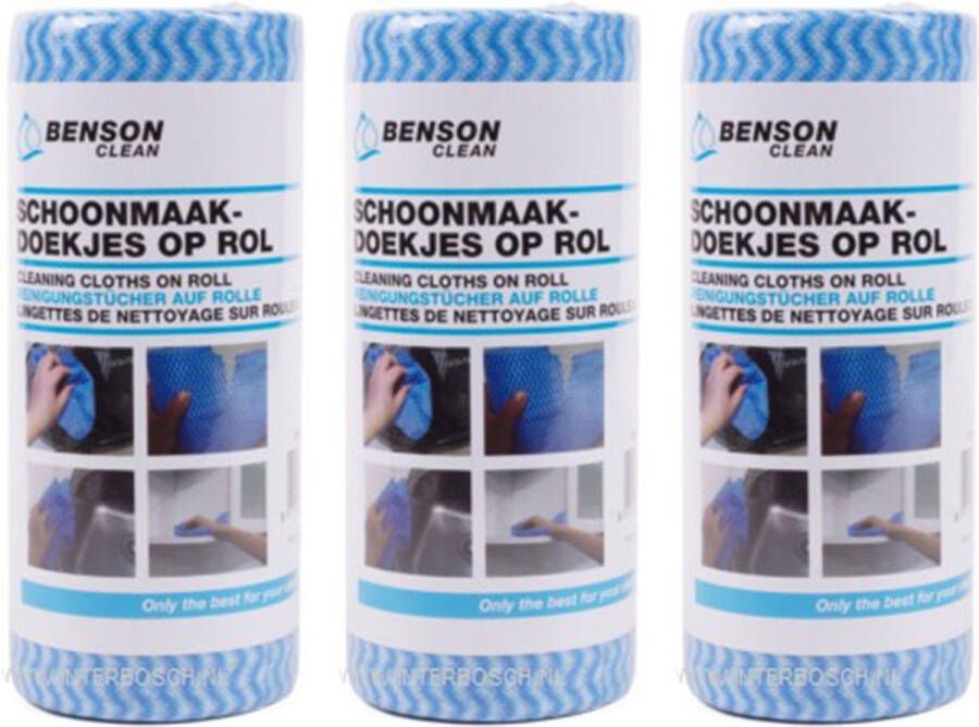 Benson 150x Reinigingsdoekjes schoonmaakdoekjes op rol Blauw Vaatdoekjes