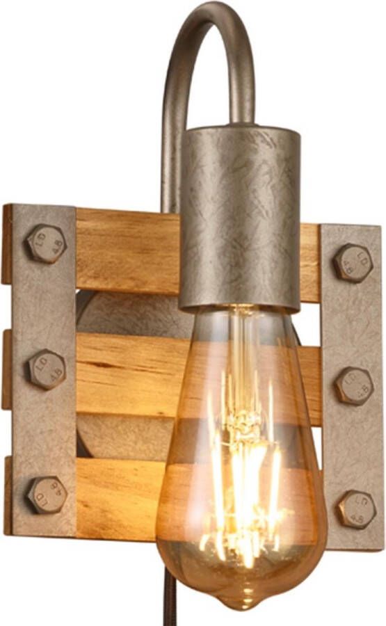 BES LED Wandlamp Wandverlichting Trion Khon E27 Fitting 1-lichts Vierkant Mat Nikkel Aluminium