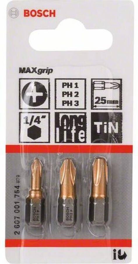 Bosch 3-delig bitset Max Grip (PH) PH1; PH2; PH3; 25 mm