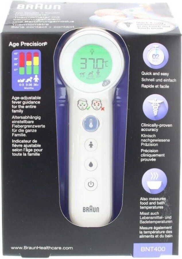 Braun 3-in-1 no touch Thermometer BNT400 Voorhoofd Koortsthermometer Infrarood Lichaamsthermometer
