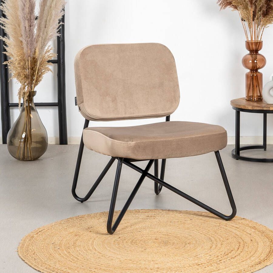 Bronx71 ® Velvet fauteuil taupe Julia Zetel 1 persoons Relaxstoel Kleine fauteuil Fluweel Velours