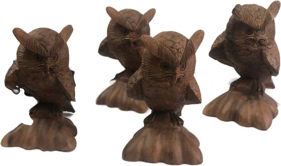 BuddhaShop Handgemaakt houten uilen kwartet Handgemaakt beeld Houten figuur Indonesisch beeld