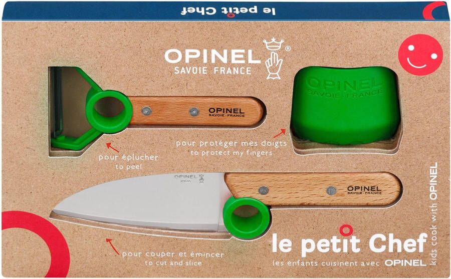 Opinel Le Petit Chef Kinderkeukensetje Groen 3-delig Koksmes Vingerbeschermer en Dunschiller