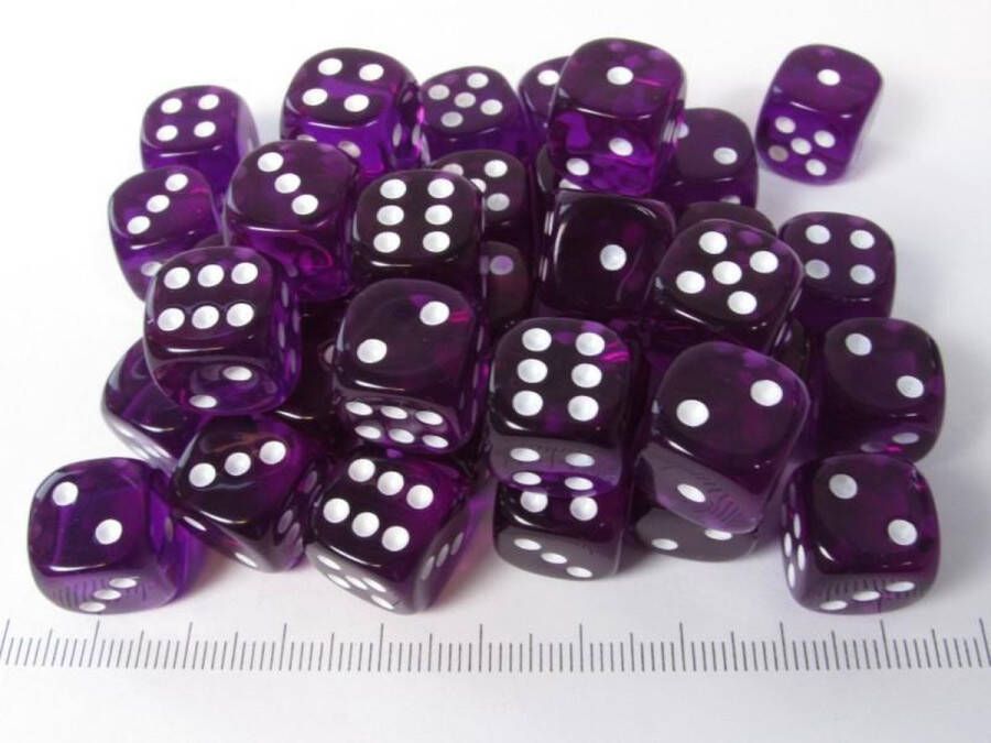 Chessex Translucent Purple white D6 12mm Dobbelsteen Set (36 stuks)