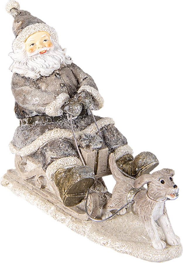 Clayre & Eef Beeld Kerstman 24x8x16 cm Grijs Kunststof Kerstdecoratie beeld decoratie Decoratieve Accessoires