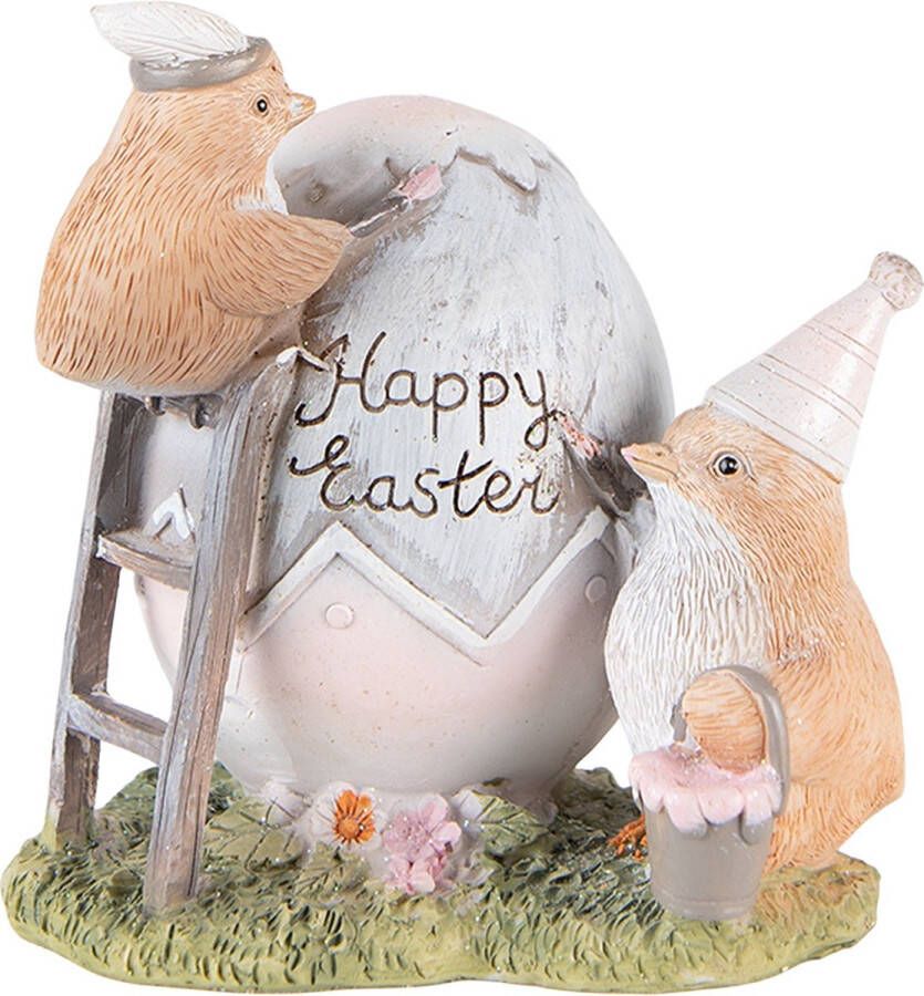 Clayre & Eef Beeld Kuikentje 12 cm Grijs Bruin Polyresin Happy Easter Woonaccessoires Grijs Woonaccessoires