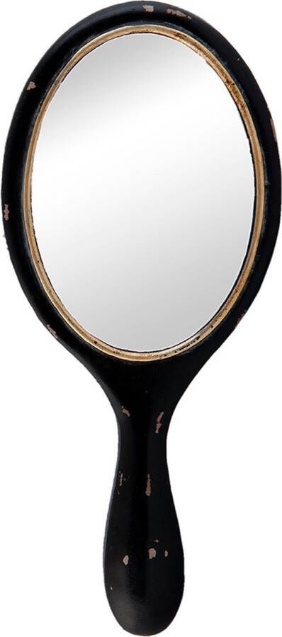 Clayre & Eef Handspiegel 10x23 cm Zwart Hout Ovaal Make up Spiegel Cadeau voor haar