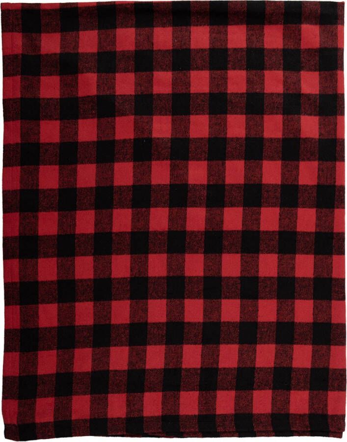 Clayre & Eef Plaid 130x170 cm Rood Zwart Polyester Ruiten Deken Rood Deken
