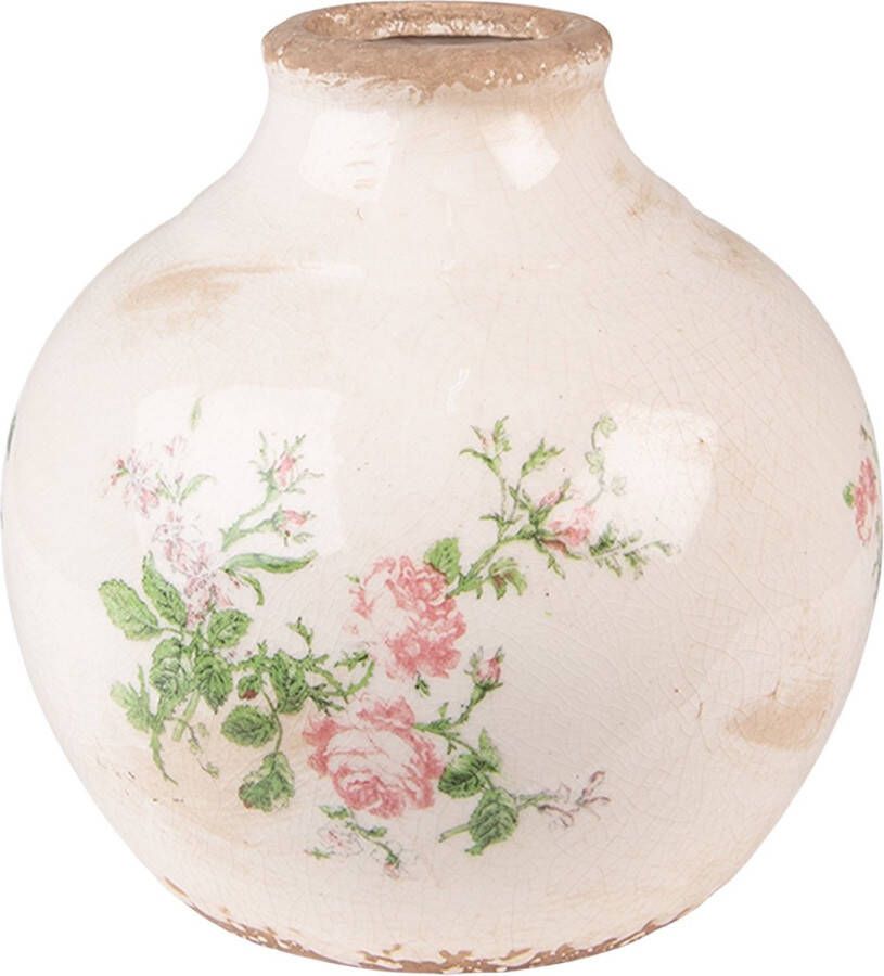 Clayre & Eef Vaas Ø 16x17 cm Roze Beige Keramiek Bloemen Decoratie Vaas Decoratie Pot