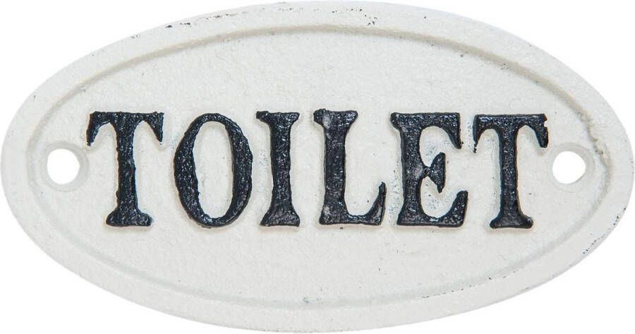 Clayre & Eef WC Bordje 10*0 5*5 cm Wit Ijzer Ovaal Toilet Bordje Tekstbord Wandbord Toilet BordjeTekstbordWandbord