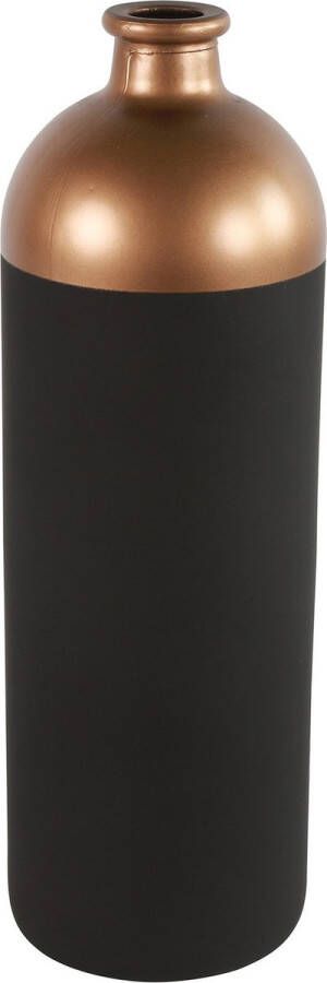 Countryfield Bloemen of deco vaas zwart koper glas luxe fles vorm D13 x H41 cm