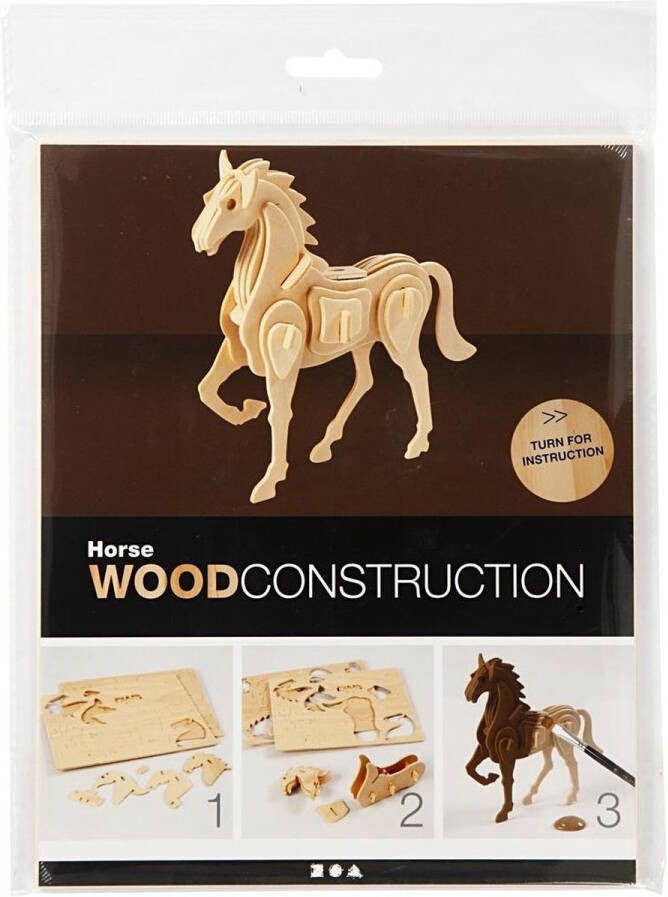 Creotime 3D Houten constructie set paard 18 x 4 5 x 16 cm