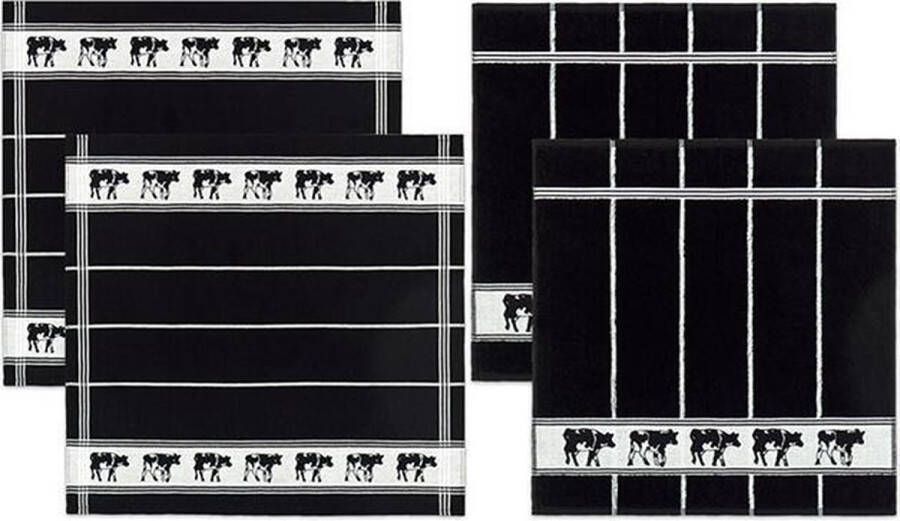 DDDDD Theedoeken en Keukendoeken Set van 4 Katoen Koeienprint 60x 65 cm 50x55 cm Zwart-Wit