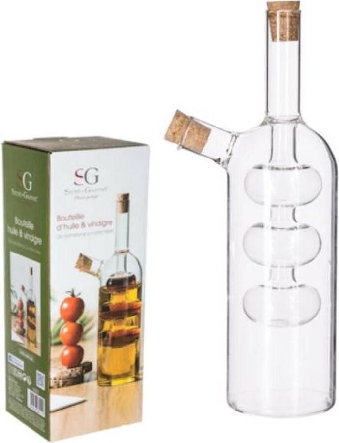 Merkloos Sans marque Decopatent 2in1 Olie en Azijnstel glas Bolvorm met kurken Glazen Azijnfles & Oliefles in 1 Oil and Vinegar 9 x 9 x 21 Cm
