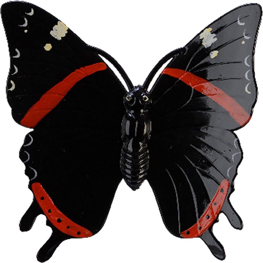 Decoris Tuin schutting decoratie vlinder kunststof zwart 24 x 24 cm