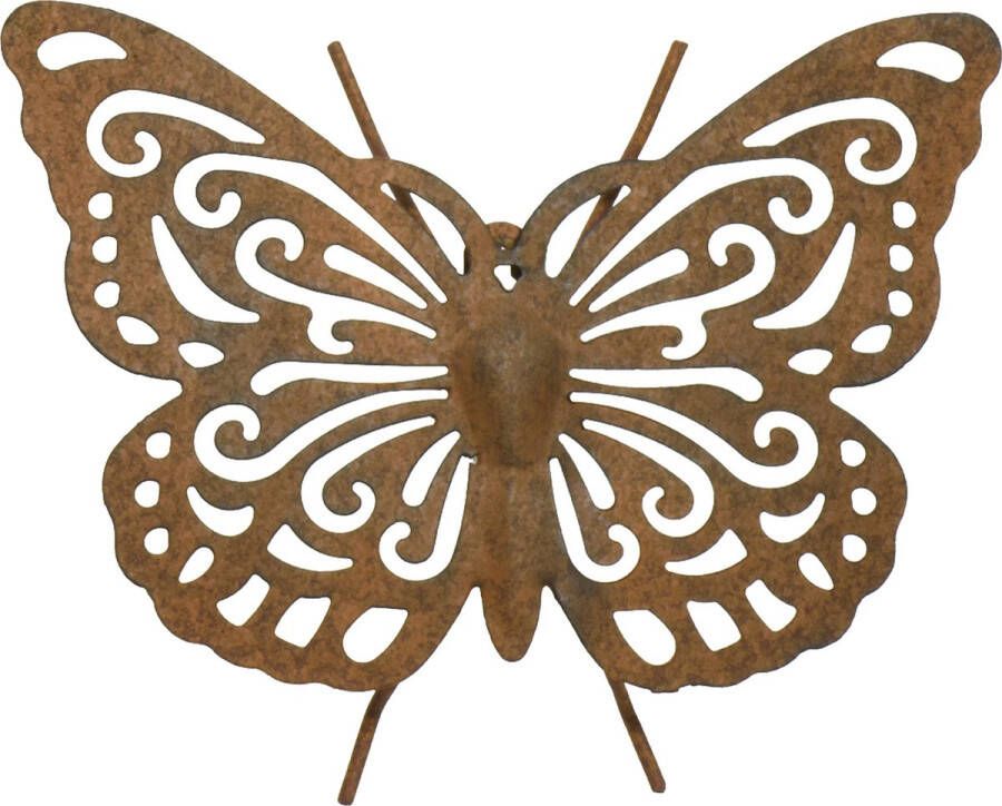 Decoris Tuin schutting decoratie vlinder metaal roestbruin 22 x 18 cm
