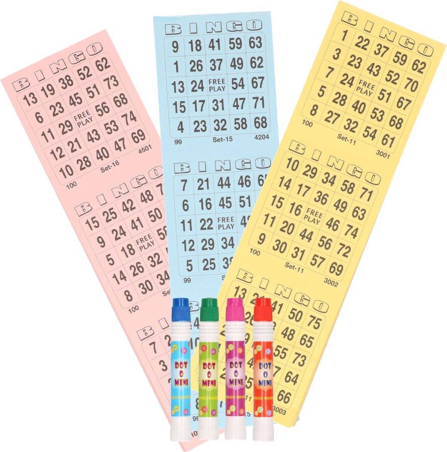 Merkloos Sans marque Bingo spel accessoires set nummers 1-75 150x bingokaarten 4x bingostiften Voor 4 personen Bingospel Bingo spellen Bingo spelen