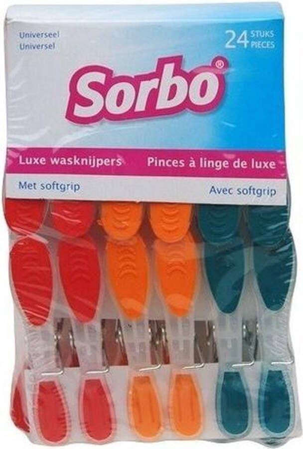 Merkloos Sans marque Gekleurde Sorbo wasknijpers met softgrip 24 stuks
