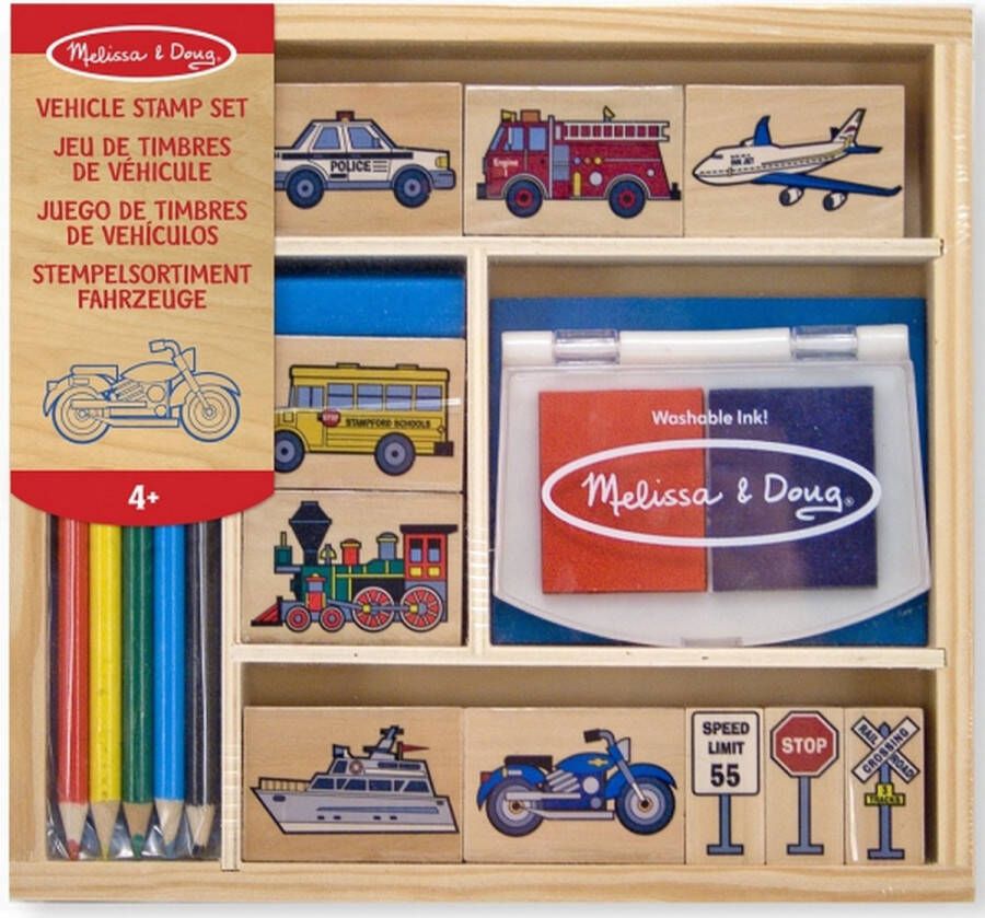 Merkloos Houten speelgoed stempelset voertuigen Stempels