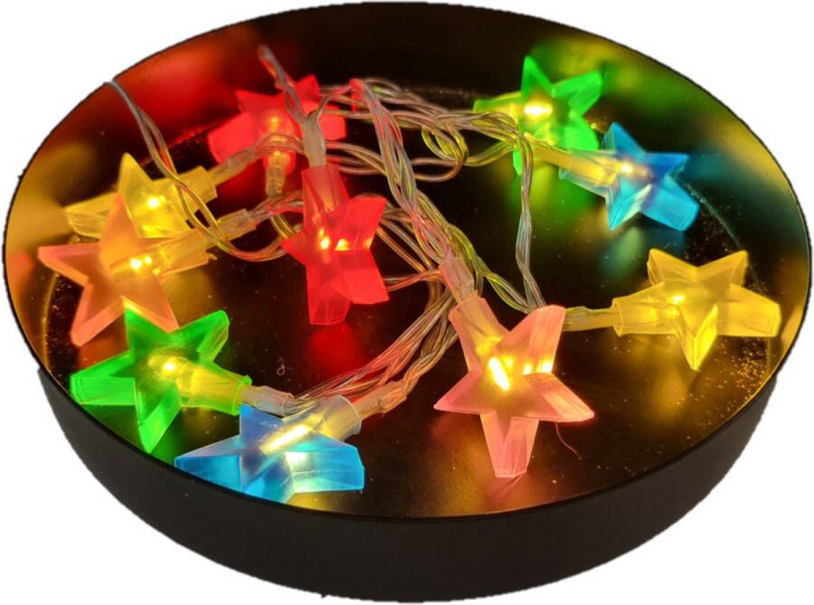 Merkloos Lichtsnoer met 10 gekleurde sterretjes lampjes 100 cm op batterij Lichtsnoeren