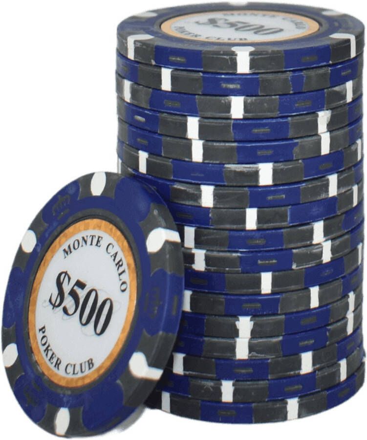 Mec Monte Carlo High Class Poker Chips 500 donkerblauw (25 stuks) pokerchips pokerfiches poker fiches clay chips pokerspel pokerset poker set