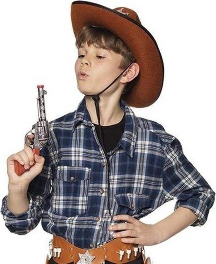 Merkloos Speel cowboy sheriff revolver pistool zilver 20 cm Western thema Speelgoedpistool