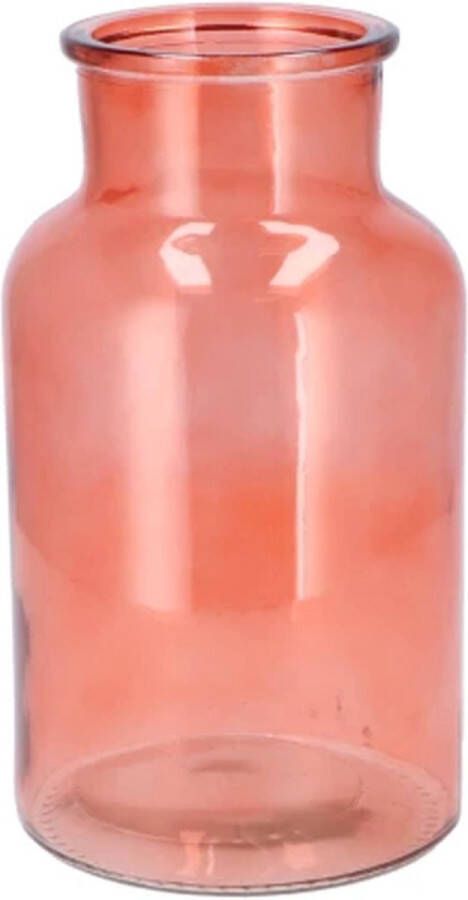 DK design Bloemenvaas siervaas melkbus fles model helder gekleurd glas koraalroze D15 x H26 cm