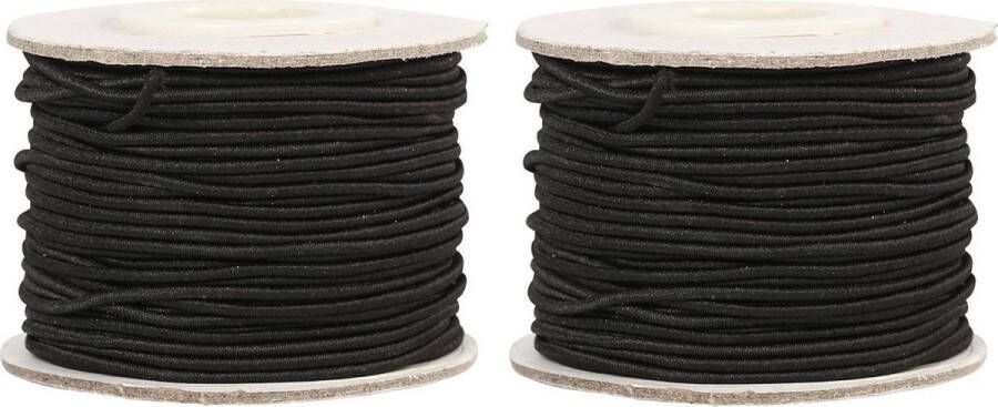 2x Rollen zwart elastiek 1 mm x 20 meter hobbymateriaal 1 mm Zelf kleding mondkapjes maken Naaibenodigdheden Knutsel hobbymateriaal