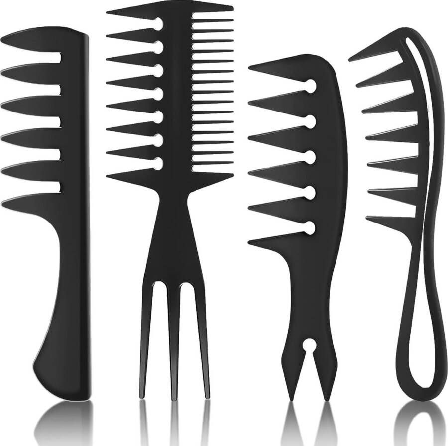 4 Pcs Brede Tandkammen Voor Mannen Pompadour Hairstyling Brede Tand Kam Voor Krullend Haar Gelijkt Terug Haar Kam Voor Man Vrouwen Saloon Professionele Kapsel Kam