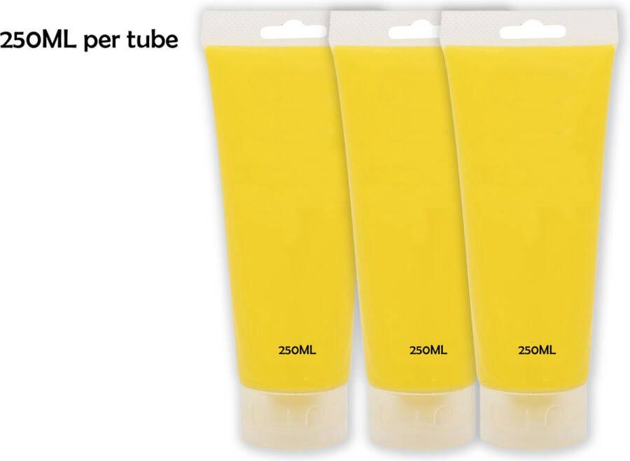 Acrylic verf 250 ML per tube in de verpakking 3 stuks Watervaste verf Acrylicverf GEEL
