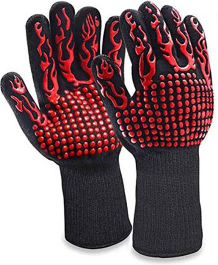 Bbq handschoenen Barbeque accesoires Brandveilig Zwart rood 2 stuks