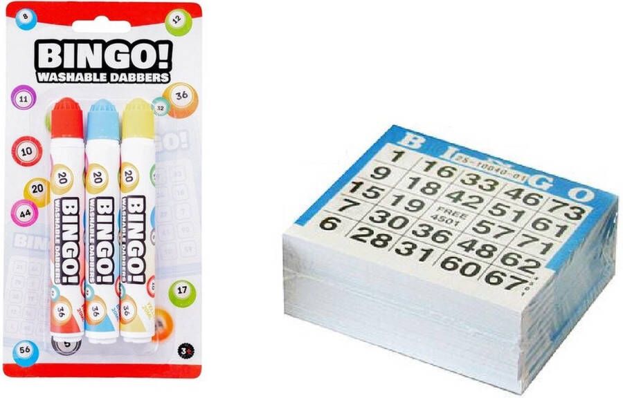 Merkloos Bingokaarten nummers 1-75 100x vellen inclusief 3x bingostiften Actiespellen