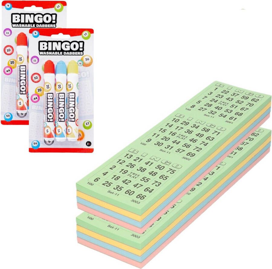 Merkloos Bingokaarten nummers 1-75 200x vellen inclusief 6x bingostiften Actiespellen