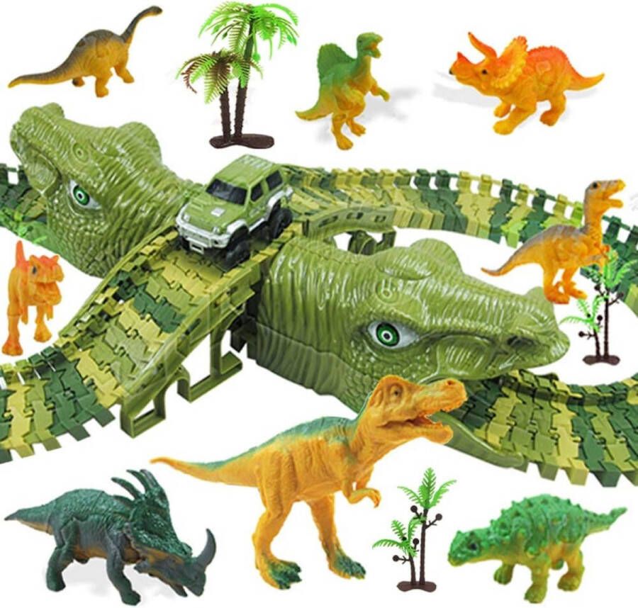 Dino Speelset Dinosaurus racebanen 153-delig dinosaurus autospeelgoed auto's puzzels racebaan twistertracks verjaardagscadeau voor kinderen jongens en meisjes
