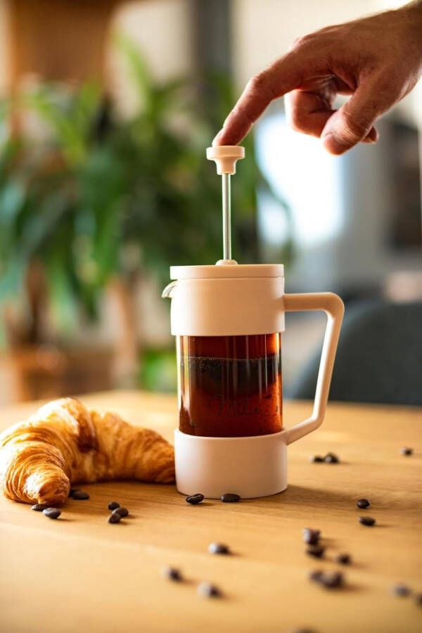 Franse Pers Koffiezetapparaat 350 ml 600 ml 1 L Glazen Koffiepers Koffiezetapparaat voor Thuis Reizen Kamperen Inclusief Onderzetter Lepel Vervangingsfilter (Beige 350 ml (2 Kopjes)