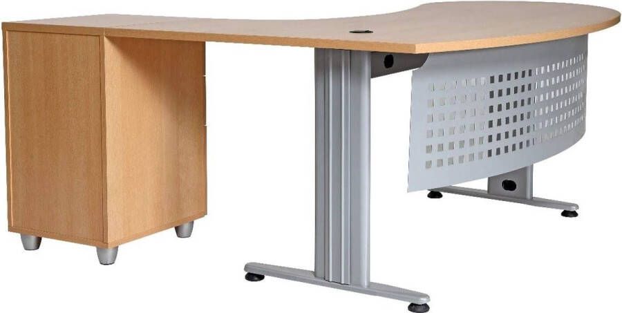 Furni24 bureau directiebureau hoektafel PC-tafel moderne kantoortafel computertafel met groot werkblad Gela beukendecor schuin rechts incl. zijbak met laden