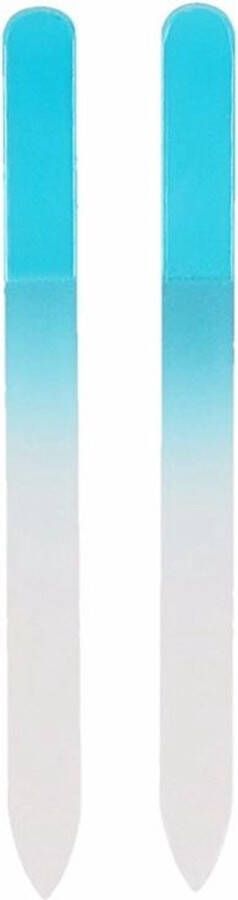 Merkloos Nagelvijlen van glas 2x blauw 14 cm in hoesje Nagelvijlen